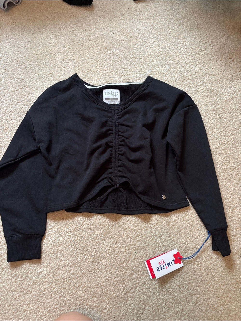 The Limited black ruched drawstring crop sweatshirt